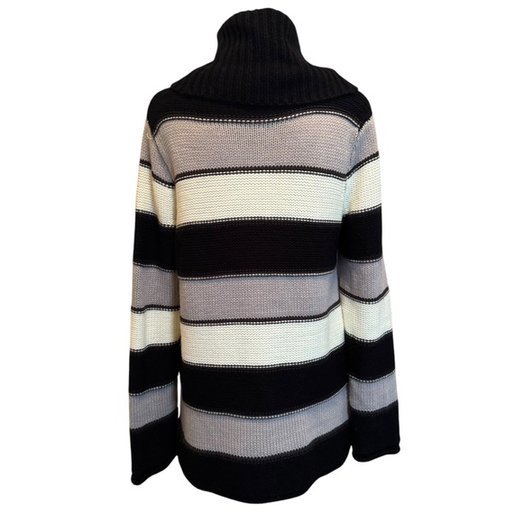 Spense Knits Sweater Size L Black White Purple Turtleneck Kangaroo Pouch - Picture 2 of 10